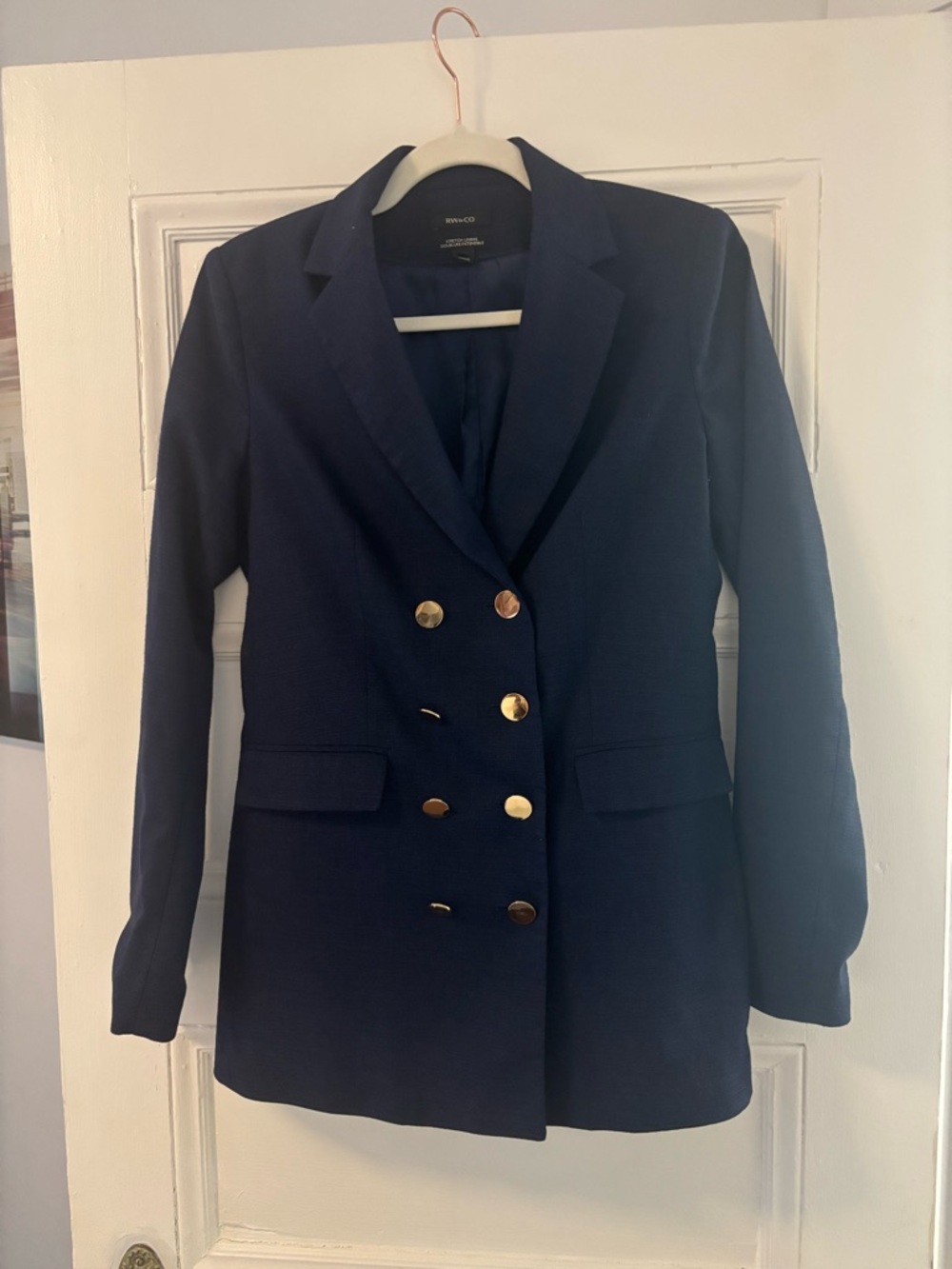 RW&CO Navy Double-Breasted Blazer with Gold Buttons